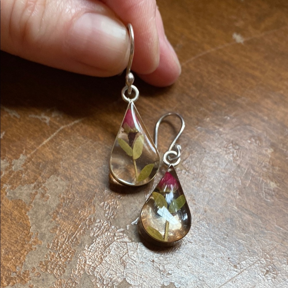 Sterling Silver Floral Teardrop Earrings